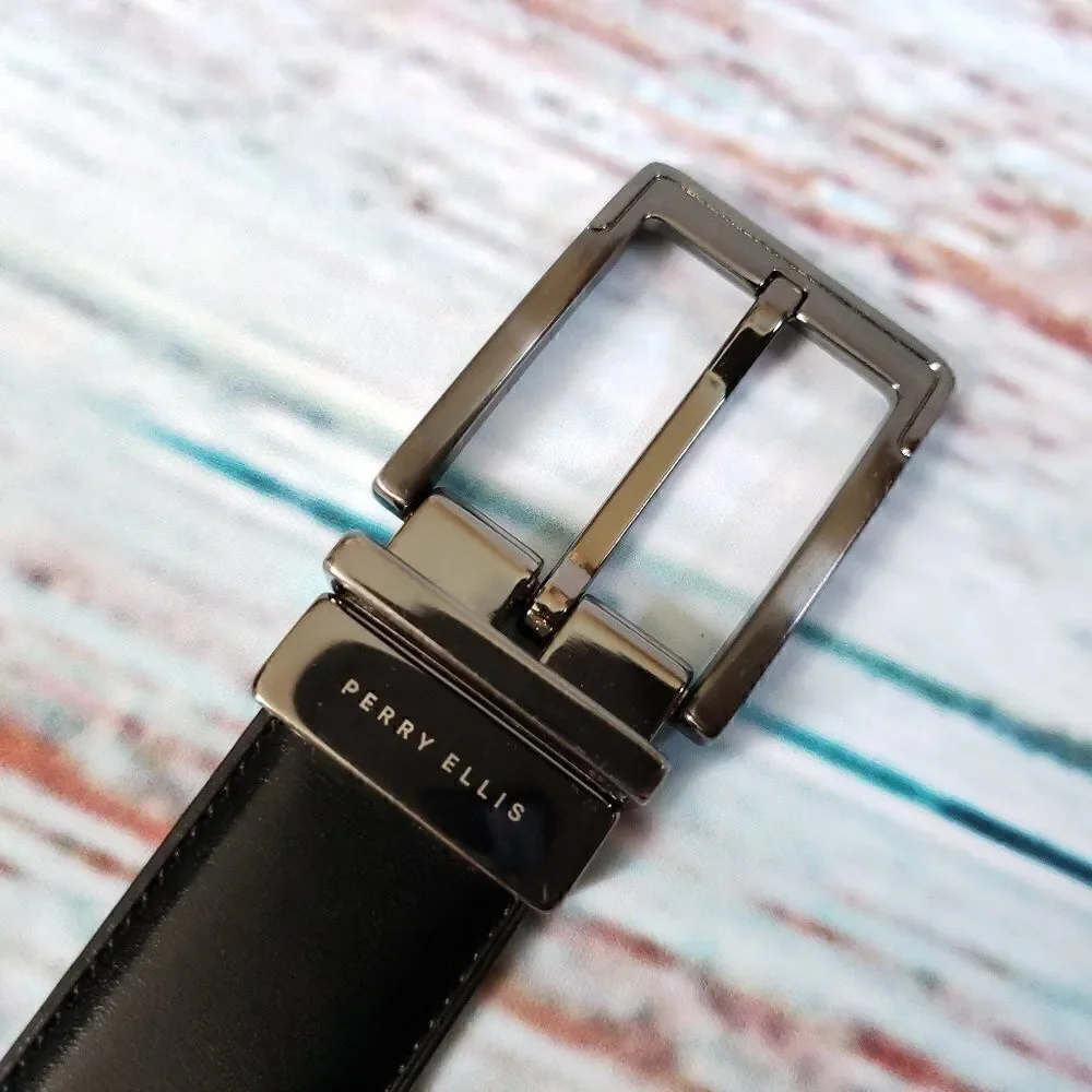 Perry Ellis reversible black brown leather belt 32